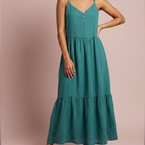 Luna Allegra Teal Sleeveless‎ Tiered Line Blend Maxi Dress Women's Size Medium